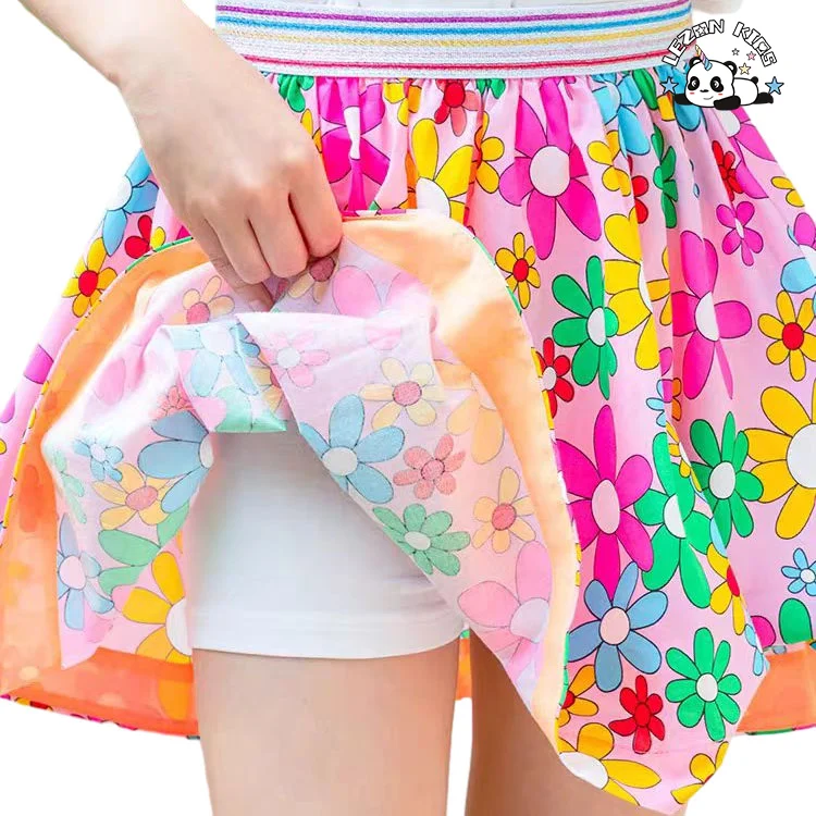 LEZONKIDS - Atacado de Novo Produto Saias Coloridas para Meninas com Flores Impressas para o Verão